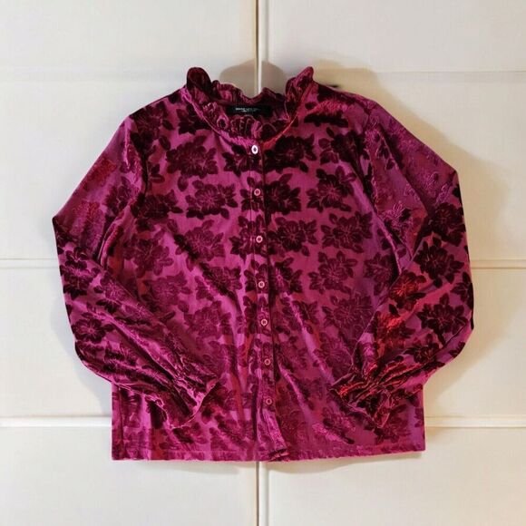 Marc New York Tops - Marc New York Floral Burnout Velvet Button Up Top XL Whimsygoth Renaissance